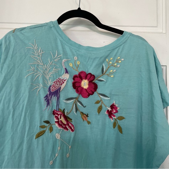 Johnny Was Osaka Embroidered Relaxed Cotton Knit Dress in Marine Blue Medium - Picture 6 of 10